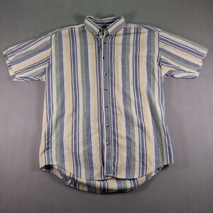 VTG L.L. Bean‎ Short Sleeve Shirt Mens SZ L TALL Yellow Green Stripe Button Down
